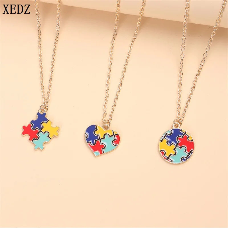 AUTISM AWARENESS WOMEN'S COLORFUL PUZZLE NECKLACE