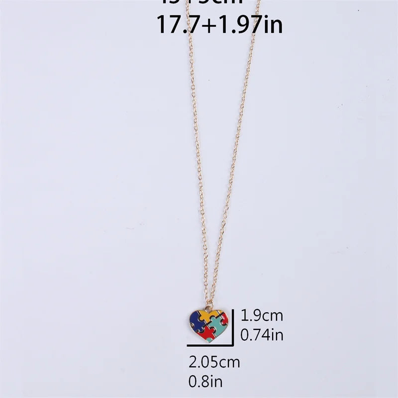 AUTISM AWARENESS WOMEN'S COLORFUL PUZZLE NECKLACE