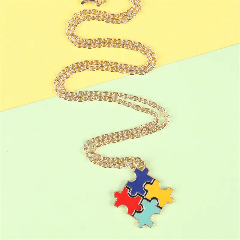 AUTISM AWARENESS WOMEN'S COLORFUL PUZZLE NECKLACE