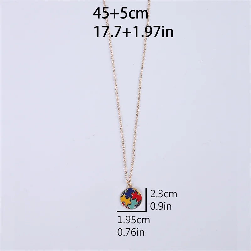 AUTISM AWARENESS WOMEN'S COLORFUL PUZZLE NECKLACE
