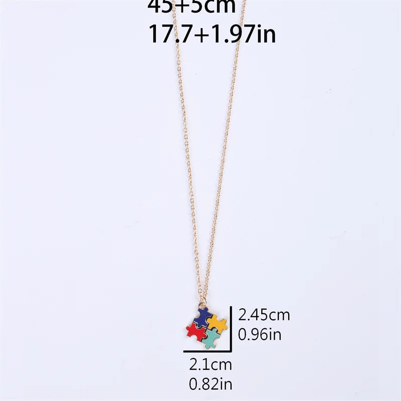 AUTISM AWARENESS WOMEN'S COLORFUL PUZZLE NECKLACE