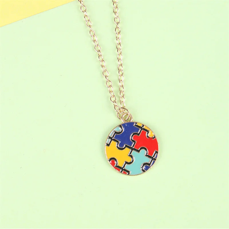 AUTISM AWARENESS WOMEN'S COLORFUL PUZZLE NECKLACE