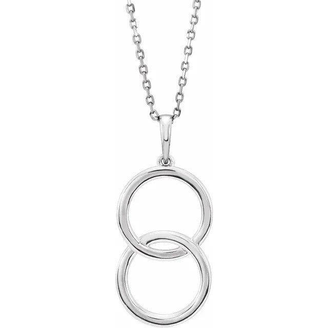 STERLING SILVER INTERLOCKING CIRCLE NECKLACE WITH 18 INCH CHAIN