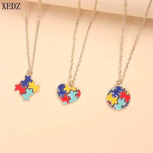 AUTISM AWARENESS WOMEN'S COLORFUL  PUZZLE NECKLACE