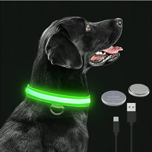 LED GLOWING DOG COLLAR SIZES X SMALL  XX LARGE    MANY COLORS!