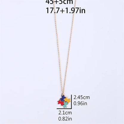 AUTISM AWARENESS WOMEN'S COLORFUL  PUZZLE NECKLACE